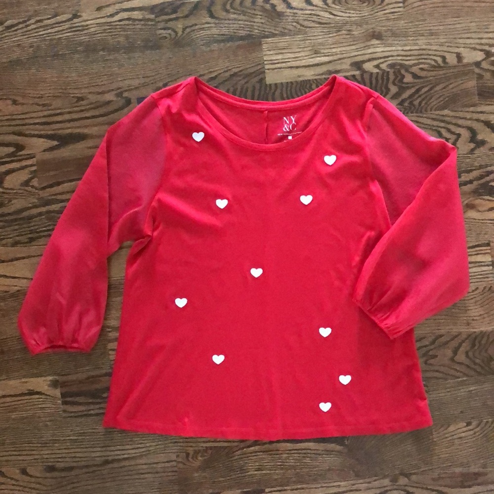 New York & Company Red Heart Patterned Blouse